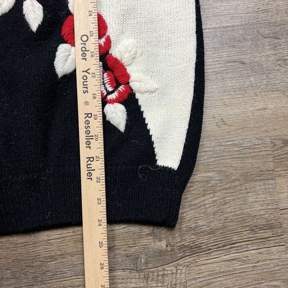 Vintage Alfred Dunner Sweater Floral White Black Colorblock Pullover Knit 90s L - Picture 4 of 5